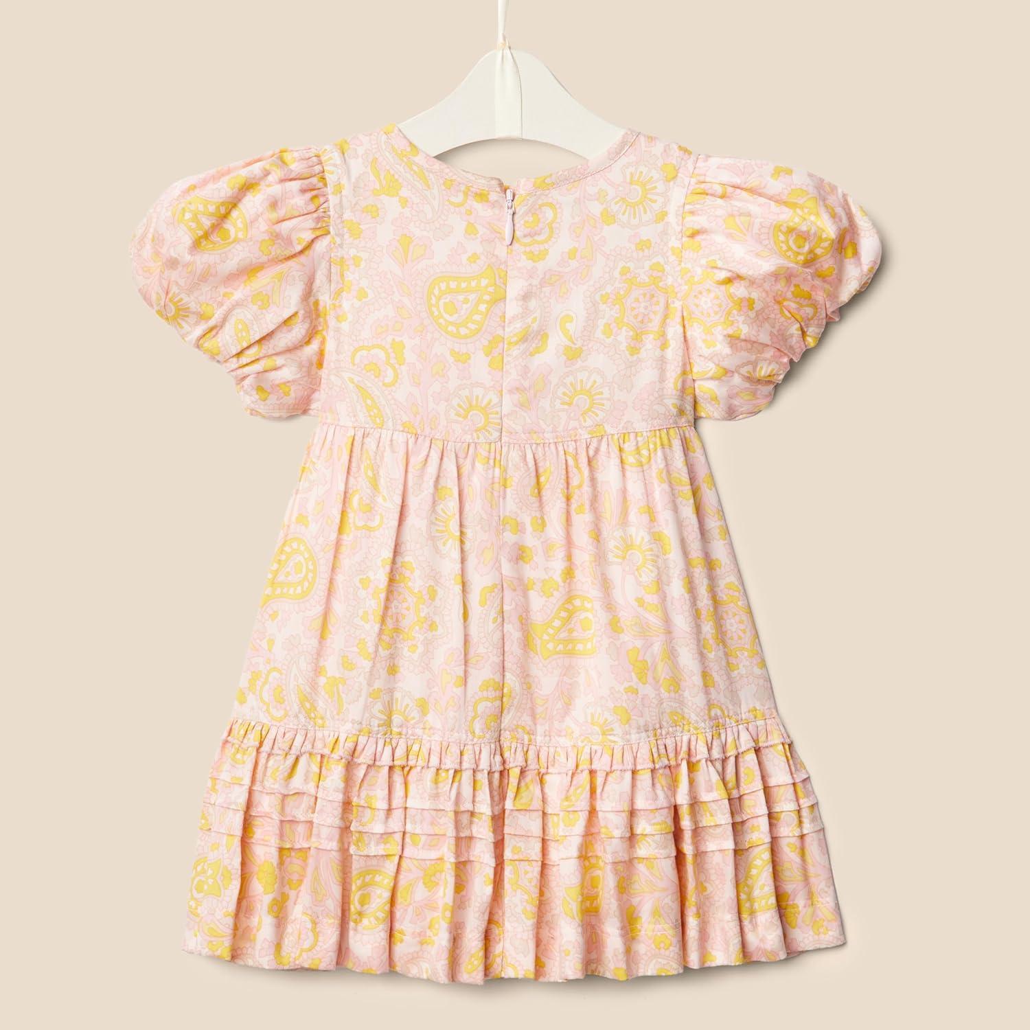 imageAmazon Essentials x Sofia Grainge Toddlers and Baby Girls Puff Sleeve DressShell Pink Ornate Paisley