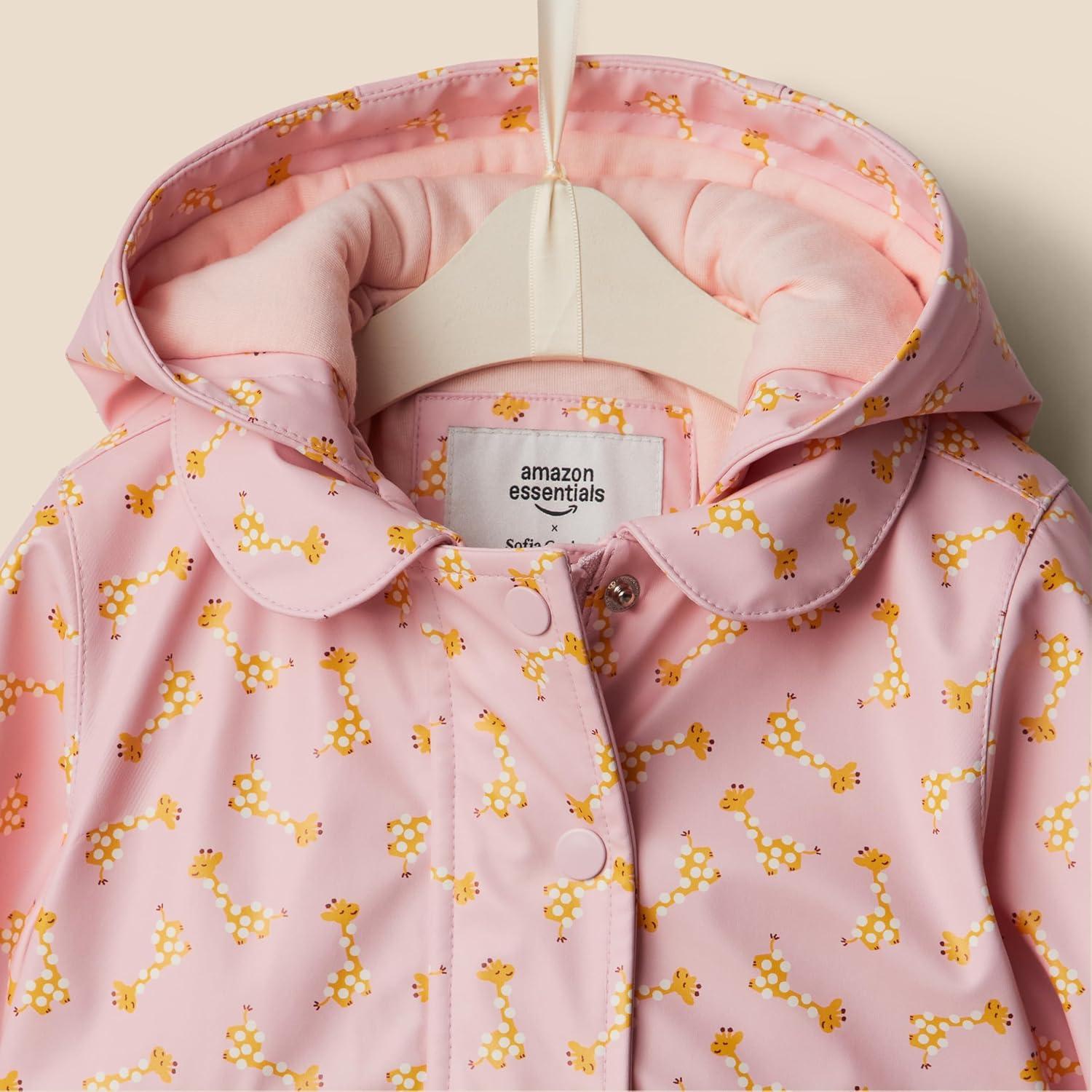 imageAmazon Essentials x Sofia Grainge Toddlers and Baby Girls WaterRepellent Rain JacketLight Pink Giraffe