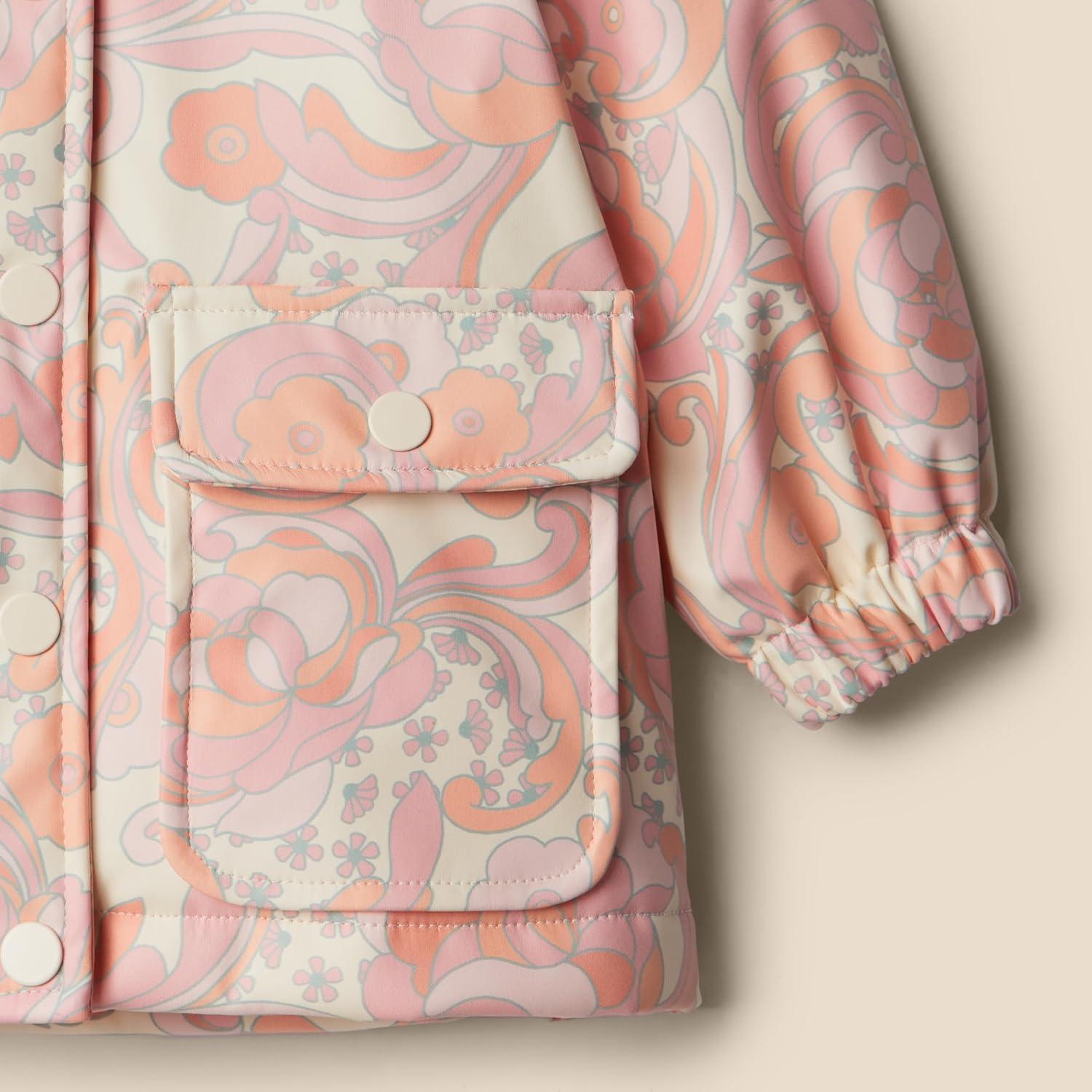 imageAmazon Essentials x Sofia Grainge Toddlers and Baby Girls WaterRepellent Rain JacketPeach Craft Floral