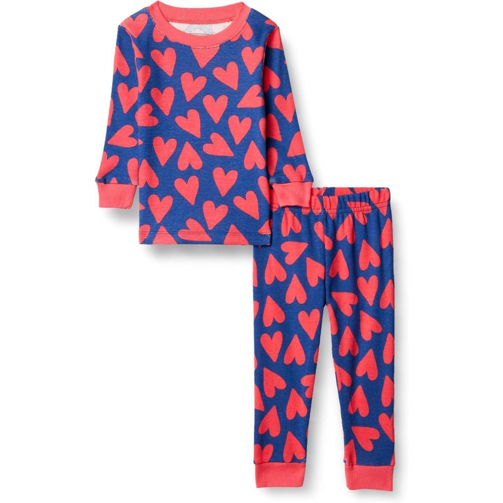 imageAmazon Essentials Unisex Babies Toddlers and Kids SnugFit Cotton Pajama Sleepwear SetsBlue Orange Hearts