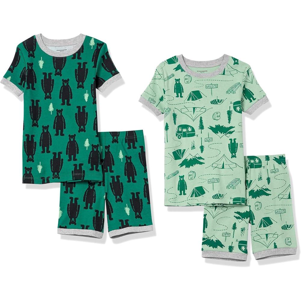 imageAmazon Essentials Unisex Babies Toddlers and Kids SnugFit Cotton Pajama Sleepwear SetsHappy Camper