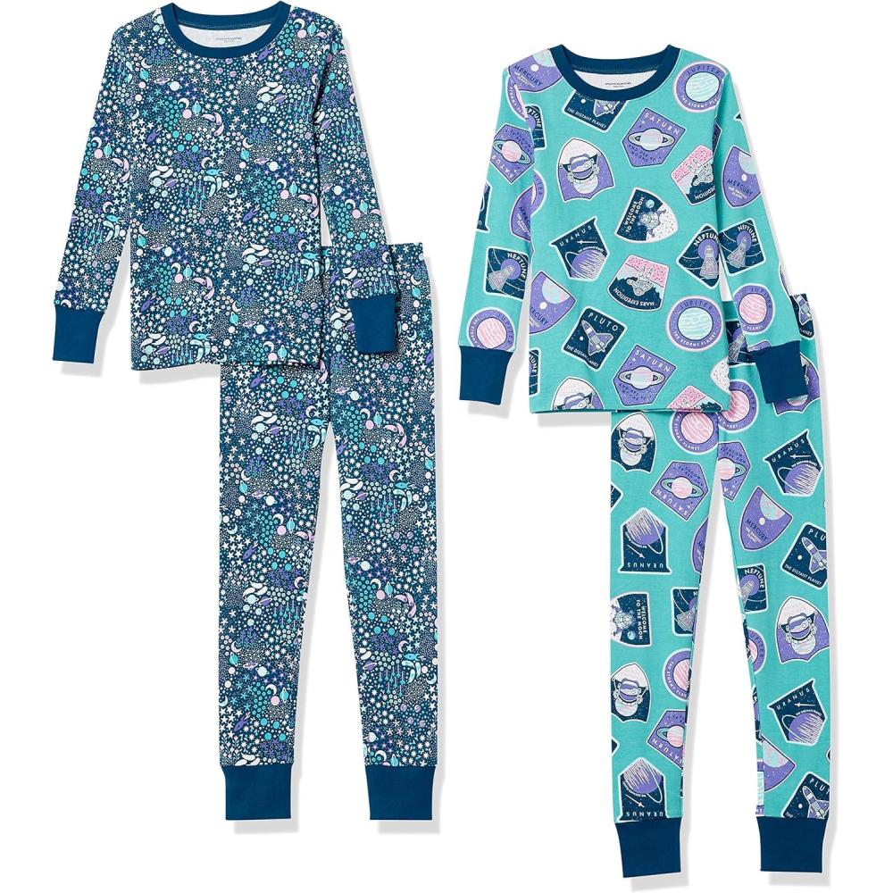 imageAmazon Essentials Unisex Babies Toddlers and Kids SnugFit Cotton Pajama Sleepwear SetsPlanet PrintSpace
