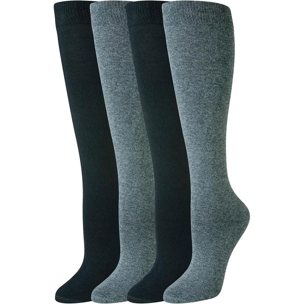 imageAmazon Essentials Womens Comfortable Casual Cotton Knee High Socks 4 PairsBlackGrey