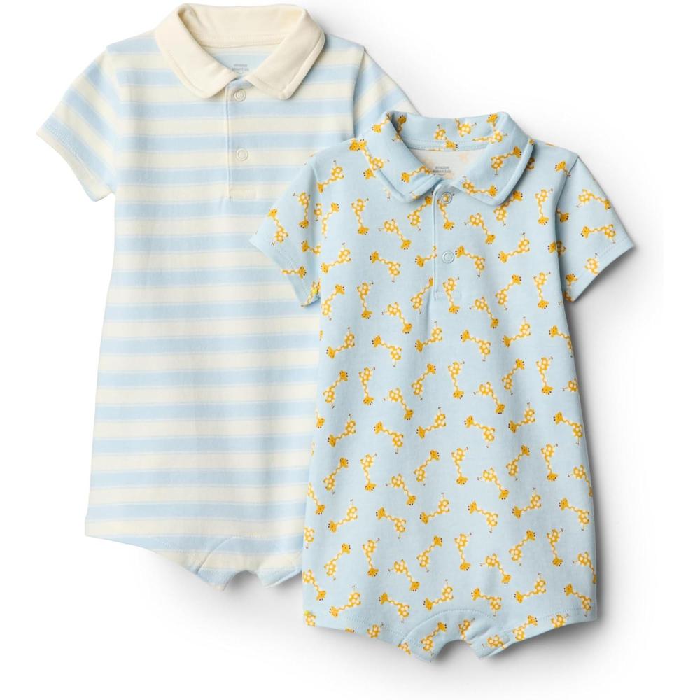 imageAmazon Essentials x Sofia Grainge Baby Boys Short Sleeve Romper Pack of 2GiraffeStripe