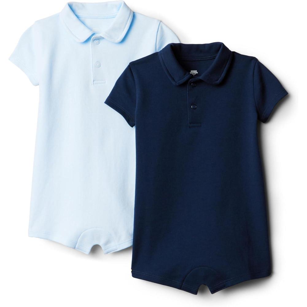 imageAmazon Essentials x Sofia Grainge Baby Boys Short Sleeve Romper Pack of 2Light BlueNavy
