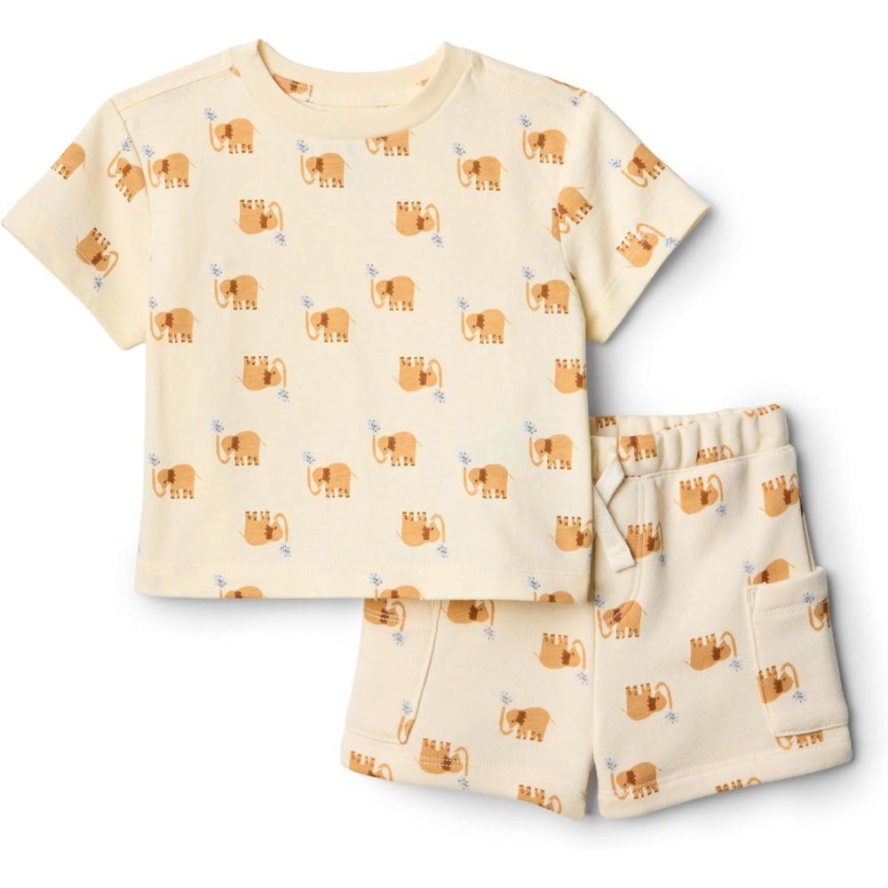 imageAmazon Essentials x Sofia Grainge Toddlers and Baby Boys Regular Fit TShirt and Short SetIvory Elephants