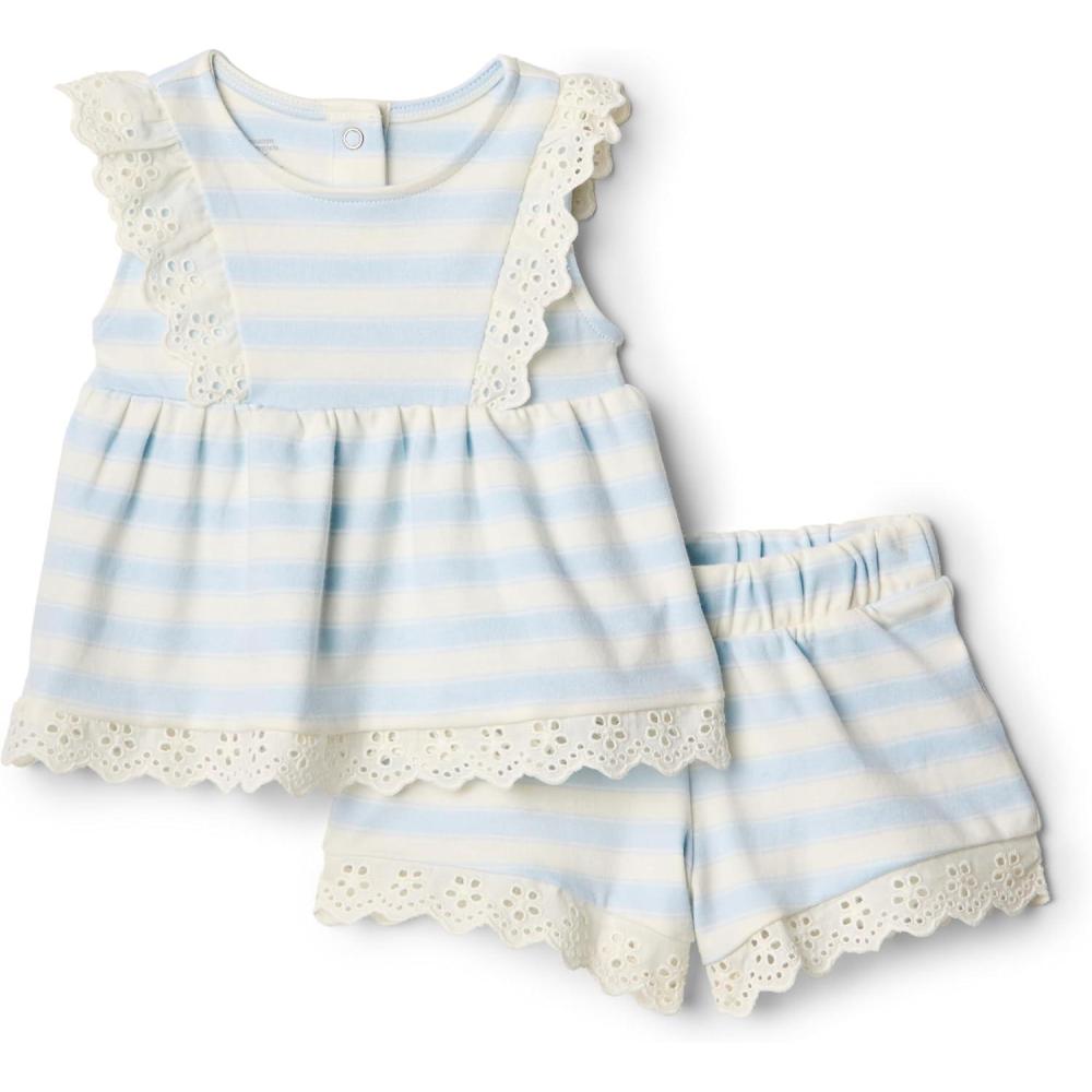 imageAmazon Essentials x Sofia Grainge Toddlers and Baby Girls Eyelet Short ampamp Top SetPale Blue Bold Stripe