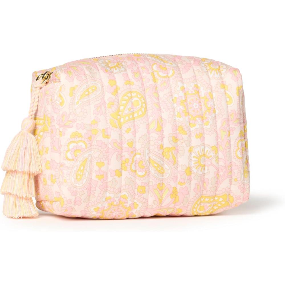 imageAmazon Essentials x Sofia Grainge Womens Quilted Makeup Toiletry Bag Shell Pink Ornate Paisley One Size