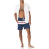imageAmazon Essentials Mens 7quot QuickDry Swim TrunkNavy Red White Stripe