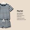 imageAmazon Essentials x Sofia Grainge Toddlers and Baby Boys Regular Fit TShirt and Short SetIvory Navy Stripe