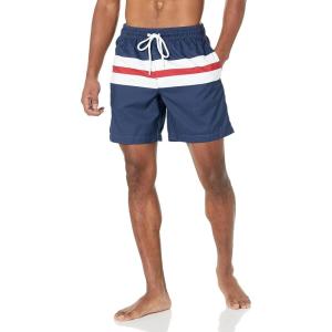 imageAmazon Essentials Mens 7quot QuickDry Swim TrunkNavy Red White Stripe