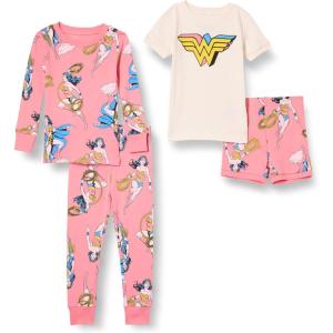 imageAmazon Essentials Unisex Babies Toddlers and Kids SnugFit Cotton Pajama Sleepwear SetsWonder Woman Poses  Kids