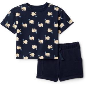 imageAmazon Essentials x Sofia Grainge Toddlers and Baby Boys Regular Fit TShirt and Short SetNavy Elephants