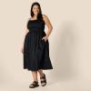 imageAmazon Essentials Womens RegularFit Cotton Sateen Smocked Bodice Midi DressBlack