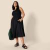 imageAmazon Essentials Womens RegularFit Cotton Sateen Smocked Bodice Midi DressBlack