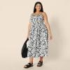 imageAmazon Essentials Womens RegularFit Cotton Sateen Smocked Bodice Midi DressBlack Ivory Folk Floral