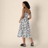 imageAmazon Essentials Womens RegularFit Cotton Sateen Smocked Bodice Midi DressBlack Ivory Folk Floral