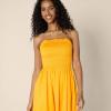 imageAmazon Essentials Womens RegularFit Cotton Sateen Smocked Bodice Midi DressGolden Yellow