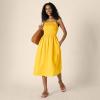 imageAmazon Essentials Womens RegularFit Cotton Sateen Smocked Bodice Midi DressGolden Yellow