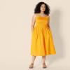 imageAmazon Essentials Womens RegularFit Cotton Sateen Smocked Bodice Midi DressGolden Yellow