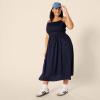 imageAmazon Essentials Womens RegularFit Cotton Sateen Smocked Bodice Midi DressNavy