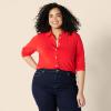 imageAmazon Essentials Womens RegularFit Matte Jersey ButtonDown ShirtBright Poppy Red