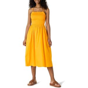 imageAmazon Essentials Womens RegularFit Cotton Sateen Smocked Bodice Midi DressGolden Yellow