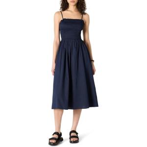 imageAmazon Essentials Womens RegularFit Cotton Sateen Smocked Bodice Midi DressNavy