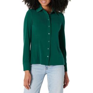 imageAmazon Essentials Womens RegularFit Matte Jersey ButtonDown ShirtDark Green