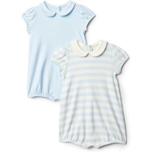 imageAmazon Essentials x Sofia Grainge Baby Girls Short Sleeve Peter Pan Collar Romper Pack of 2Light BlueStripe