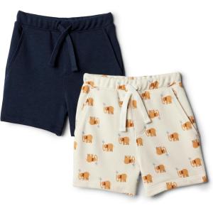 imageAmazon Essentials x Sofia Grainge Toddlers and Baby Boys Pull On Knit Shorts Pack of 2ElephantsNavy