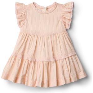 imageAmazon Essentials x Sofia Grainge Toddlers and Baby Girls Woven Ruffle Sleeve DressPeach Classic Stripe