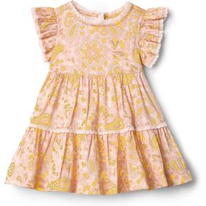 imageAmazon Essentials x Sofia Grainge Toddlers and Baby Girls Woven Ruffle Sleeve DressShell Pink Ornate Paisley