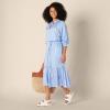 imageAmazon Essentials Womens FitandFlare Cotton Sateen Tiered Midi Skirt Top Sold SeperatelyBlue White Stripe