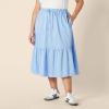 imageAmazon Essentials Womens FitandFlare Cotton Sateen Tiered Midi Skirt Top Sold SeperatelyBlue White Stripe
