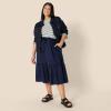 imageAmazon Essentials Womens FitandFlare Cotton Sateen Tiered Midi Skirt Top Sold SeperatelyNavy