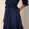 imageAmazon Essentials Womens FitandFlare Cotton Sateen Tiered Midi Skirt Top Sold SeperatelyNavy