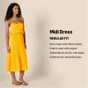 imageAmazon Essentials Womens RegularFit Cotton Sateen Empire Waist Midi Ruffle DressGolden Yellow