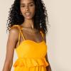 imageAmazon Essentials Womens RegularFit Cotton Sateen Empire Waist Midi Ruffle DressGolden Yellow