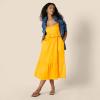 imageAmazon Essentials Womens RegularFit Cotton Sateen Empire Waist Midi Ruffle DressGolden Yellow