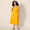 imageAmazon Essentials Womens RegularFit Cotton Sateen Empire Waist Midi Ruffle DressGolden Yellow