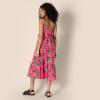 imageAmazon Essentials Womens RegularFit Cotton Sateen Empire Waist Midi Ruffle DressHot Pink Red Leafy Floral