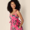 imageAmazon Essentials Womens RegularFit Cotton Sateen Empire Waist Midi Ruffle DressHot Pink Red Leafy Floral