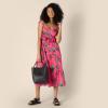 imageAmazon Essentials Womens RegularFit Cotton Sateen Empire Waist Midi Ruffle DressHot Pink Red Leafy Floral