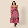 imageAmazon Essentials Womens RegularFit Cotton Sateen Empire Waist Midi Ruffle DressHot Pink Red Leafy Floral