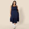 imageAmazon Essentials Womens RegularFit Cotton Sateen Empire Waist Midi Ruffle DressNavy