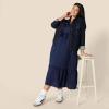 imageAmazon Essentials Womens RegularFit Cotton Sateen Empire Waist Midi Ruffle DressNavy