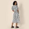 imageAmazon Essentials Womens RegularFit Cotton Sateen Puff Sleeve Midi DressBlack Ivory Folk Floral