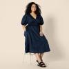 imageAmazon Essentials Womens RegularFit Cotton Sateen Puff Sleeve Midi DressNavy