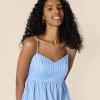 imageAmazon Essentials Womens RegularFit Empire Waisted Cotton Sateen Tiered Maxi DressBlue White Stripe